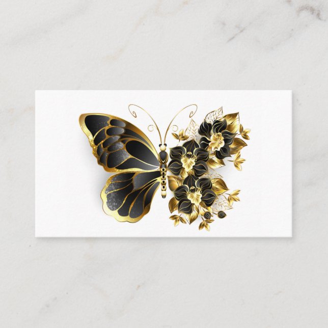 Goldener Schmetterling mit schwarzem Orchid Visitenkarte (Vorderseite)