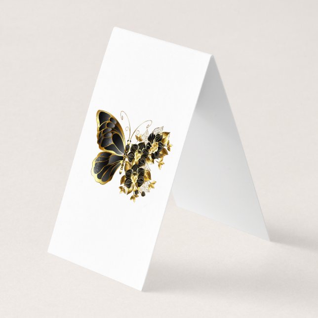 Goldener Schmetterling mit schwarzem Orchid Visitenkarten (Rückseite)