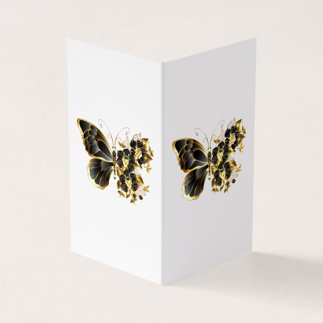 Goldener Schmetterling mit schwarzem Orchid Visitenkarten (Vorderseite)