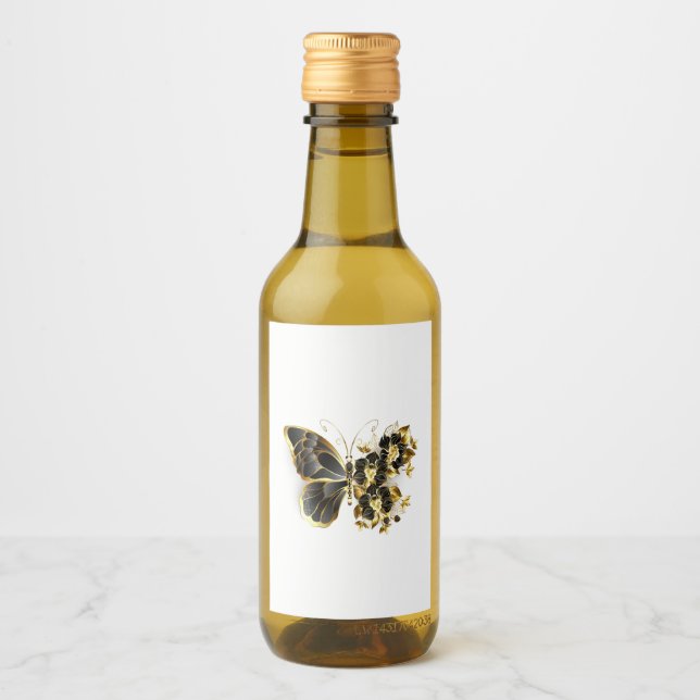 Goldener Schmetterling mit schwarzem Orchid Weinetikett (Vorderseite)