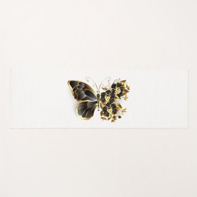 Goldener Schmetterling mit schwarzem Orchid Yogamatte (Vorderseite (Horizontal))