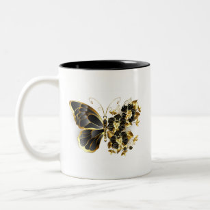 Goldener Schmetterling mit schwarzem Orchid Zweifarbige Tasse