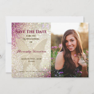 Goldener Schmetterling Quinceañera Save The Date