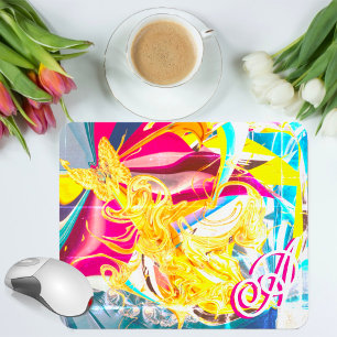 Goldener Schmetterling Retro Monogramm Flüssig Abs Mousepad