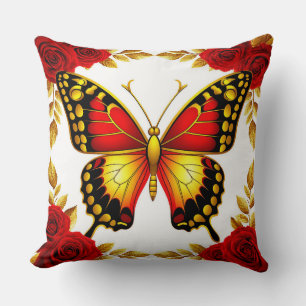 🦋 Goldener Schmetterling Rote Rosen Luxus-Home-St Kissen