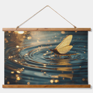 Goldener Schmetterling Wasserwellen Traum Wandkuns Wandteppich Mit Holzrahmen