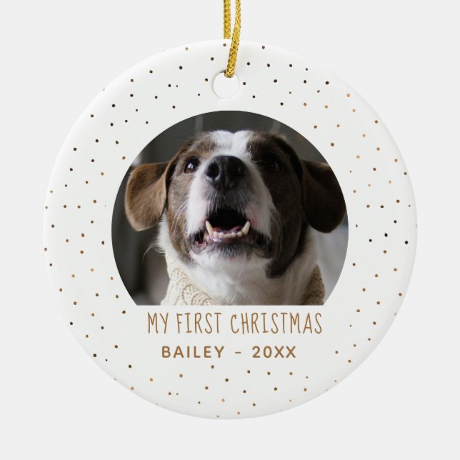 Goldener Schnee mein erster Weihnachtsmann Keramik Ornament (Vorne)