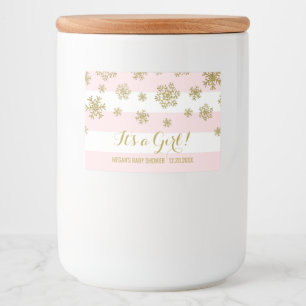 Goldener Schnee Rosa Streifen Winter Baby Dusche Lebensmitteletikett