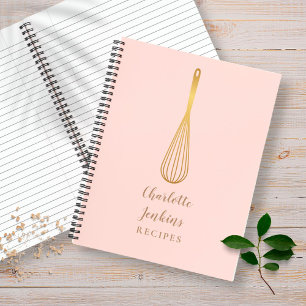 Goldener-Schneebesen-Erröten-Pink-Rezept-Kochbuch Notizbuch