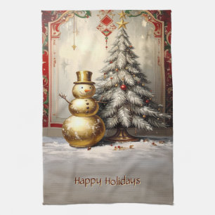 Goldener Schneemann Weihnachtsbaum Feiertag Geschirrtuch