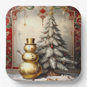 Goldener Schneemann Weihnachtsbaum Feiertag Pappteller