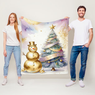 Goldener Schneemann Weihnachtsbaum Fleece-Decke Fleecedecke