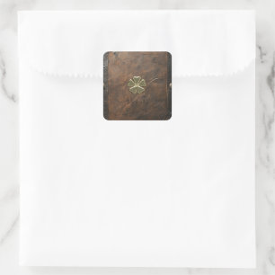 Goldener Shamrock St.Patrick`s Day,Braunes Leder Quadratischer Aufkleber