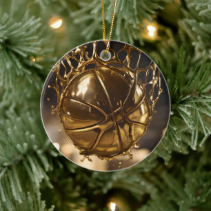 "Goldener Sieg: Netball in einem glänzenden Netz g Keramik Ornament