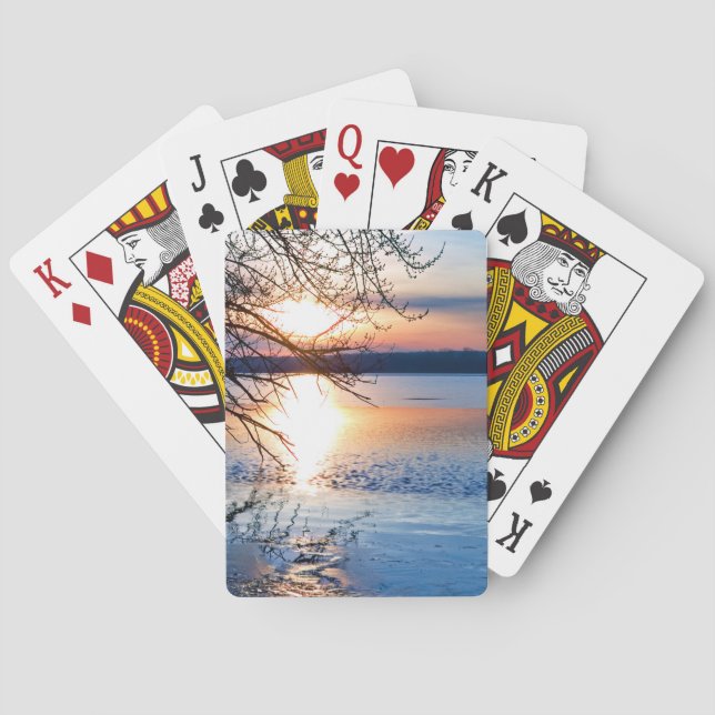 Goldener Sonnenaufgang über dem See, Motivierend F Spielkarten (Rückseite)