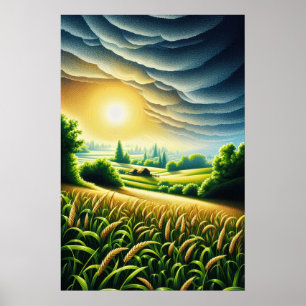 Goldener Sonnenaufgang über grünen Feldern traumha Poster