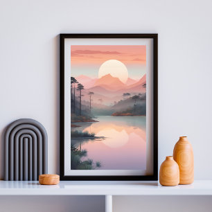 Goldener Sonnenaufgang über schleichende Berge Poster