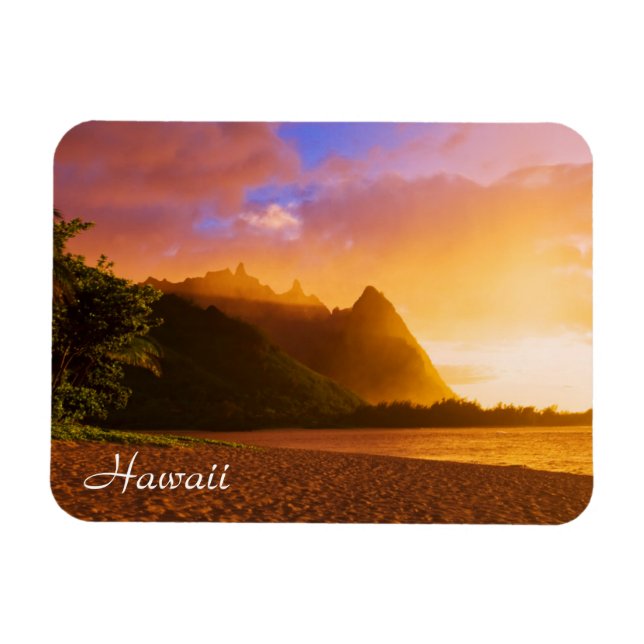 Goldener Sonnenuntergang am Strand, Hawaii Magnet (Horizontal)