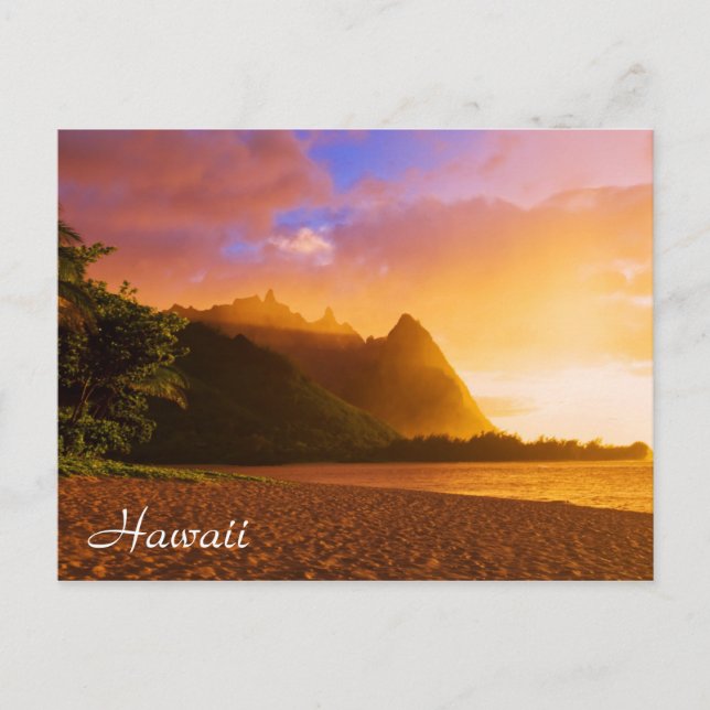 Goldener Sonnenuntergang am Strand, Hawaii Postkarte (Vorderseite)