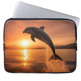 Goldener Sonnenuntergang Delfin Laptopschutzhülle