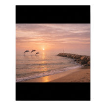 Goldener Sonnenuntergang Delfine Strand Leinwand W
