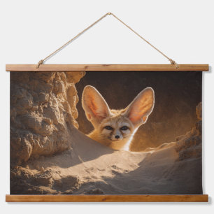 Goldener Sonnenuntergang Fennec Fuchs Wüstenwandku Wandteppich Mit Holzrahmen