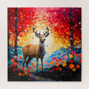 Goldener Sonnenuntergang Floral Herbst Wald Hirsch