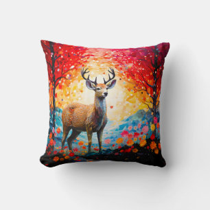 Goldener Sonnenuntergang Floral Herbst Wald Hirsch Kissen