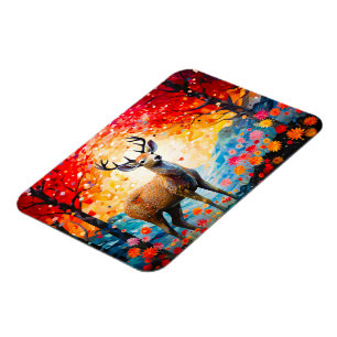 Goldener Sonnenuntergang Floral Herbst Wald Hirsch Magnet