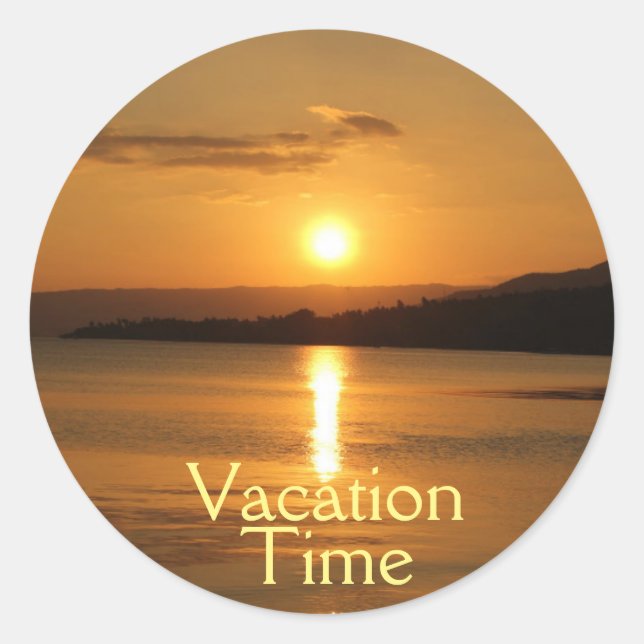 Goldener Sonnenuntergang | Gelbe "Urlaubszeit" Typ Runder Aufkleber (Vorderseite)