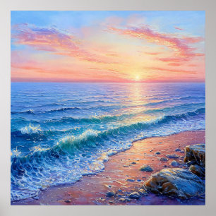 🌅 Goldener Sonnenuntergang Ozean Seelandschaft Ru Poster