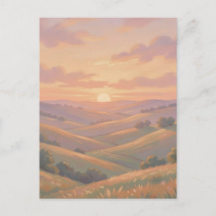 Goldener Sonnenuntergang Rollende Hügel Pastell-La Postkarte