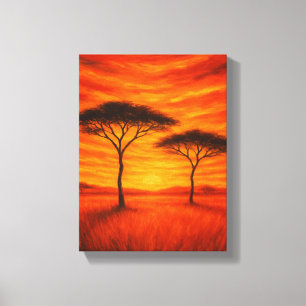 Goldener Sonnenuntergang über afrikanischen Bäumen Leinwanddruck