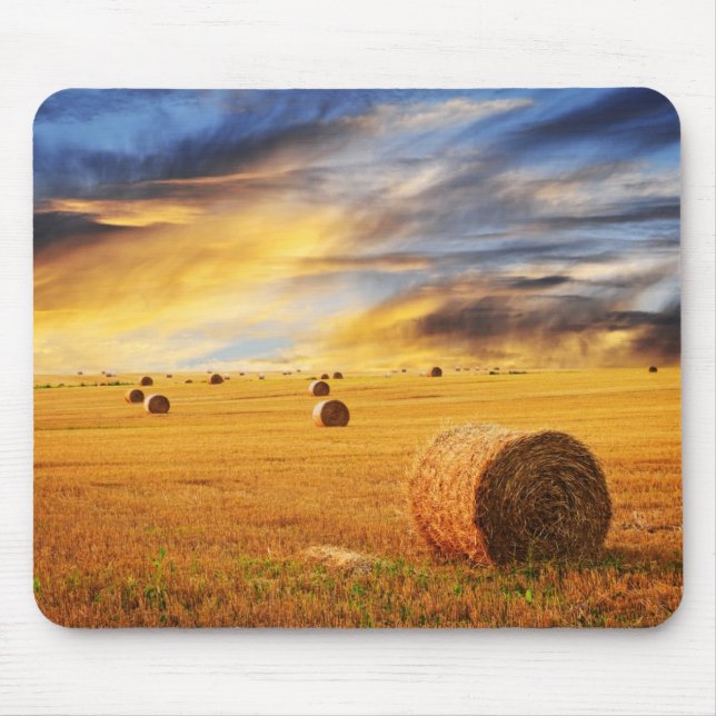 Goldener Sonnenuntergang über dem Feld Mousepad (Vorne)