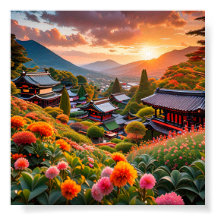 Goldener Sonnenuntergang über dem japanischen Blum