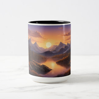 Goldener Sonnenuntergang über den Wäldern Naturbäu Zweifarbige Tasse