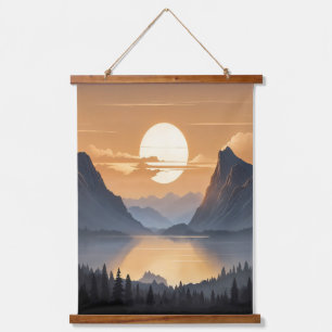 Goldener Sonnenuntergang über der majestätischen B Wandteppich Mit Holzrahmen