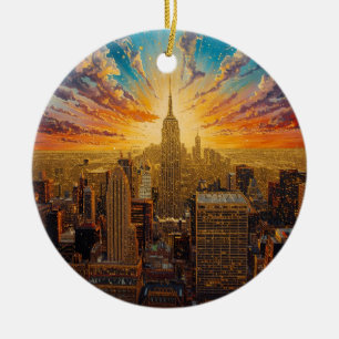 Goldener Sonnenuntergang über der Skyline von New Keramik Ornament