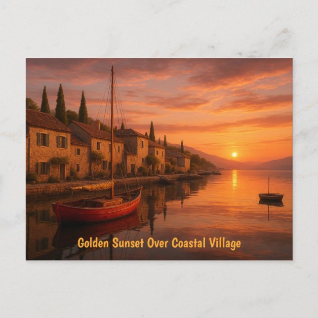 Goldener Sonnenuntergang über Küstendorf Postkarte (Vorderseite)