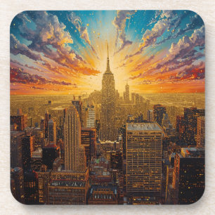 Goldener Sonnenuntergang über New York City Skylin Getränkeuntersetzer