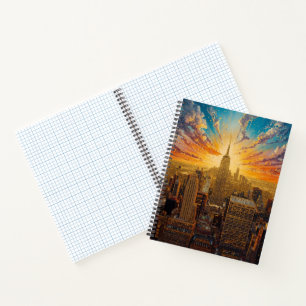 Goldener Sonnenuntergang über New York City Skylin Notizbuch