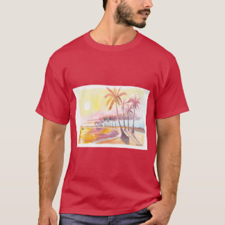 Goldener Sonnenuntergang über Palmen und Meer auf T-Shirt