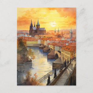 Goldener Sonnenuntergang über Prag Feiertagspostkarte