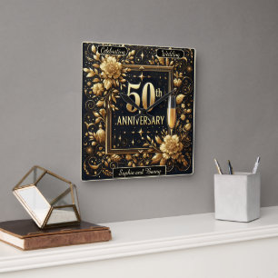 Goldener Sparkle: 50 Jahre Liebe Quadratische Wanduhr