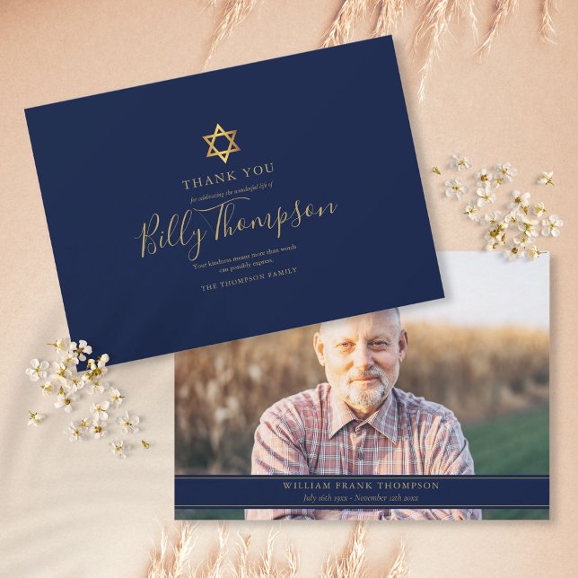 Goldener Star des Jüdischen Fotos zur Beerdigung Dankeskarte (Von Creator hochgeladen)