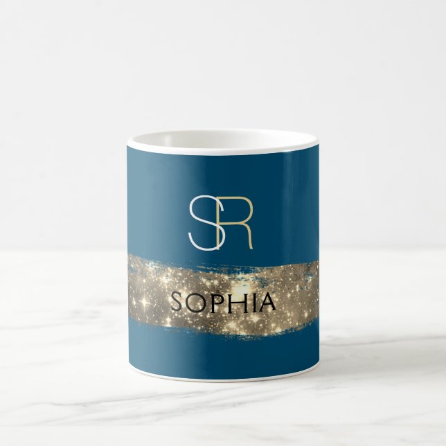 Goldener Stardust Pinselstrich, Monogramm/Name, Bl Kaffeetasse (Mittel)