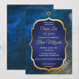 Goldener Stern auf Blauschiefer jüdischer Bar Mitz Einladung
