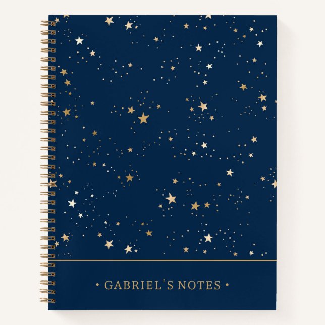 Goldener Stern in Blauer Nacht | Name hinzufügen Notizbuch (Vorderseite)
