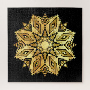 Goldener Stern-Mandala auf schwarzem Hintergrund