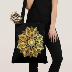 Goldener Stern-Mandala auf schwarzem Hintergrund Tasche